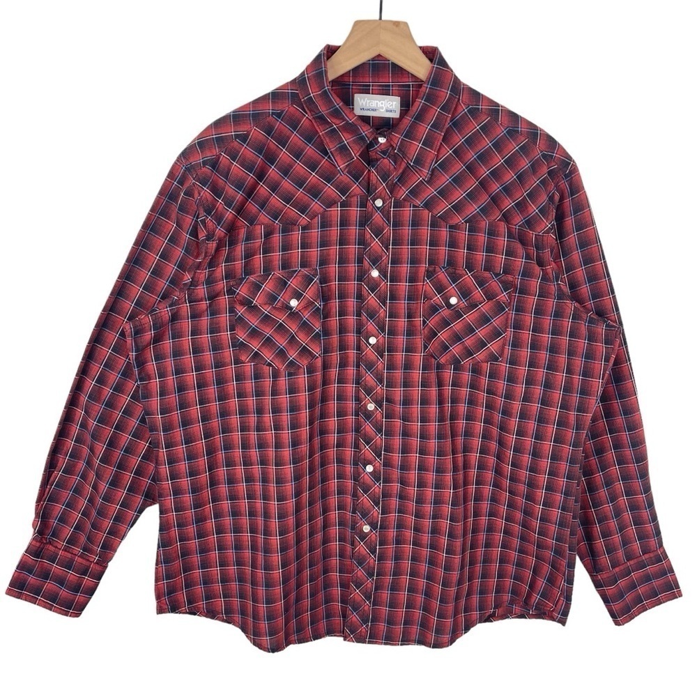 Wrangler Wrancher Mens XL Pearl Snap Western Plaid Shirt Cowboy Rodeo Workwear